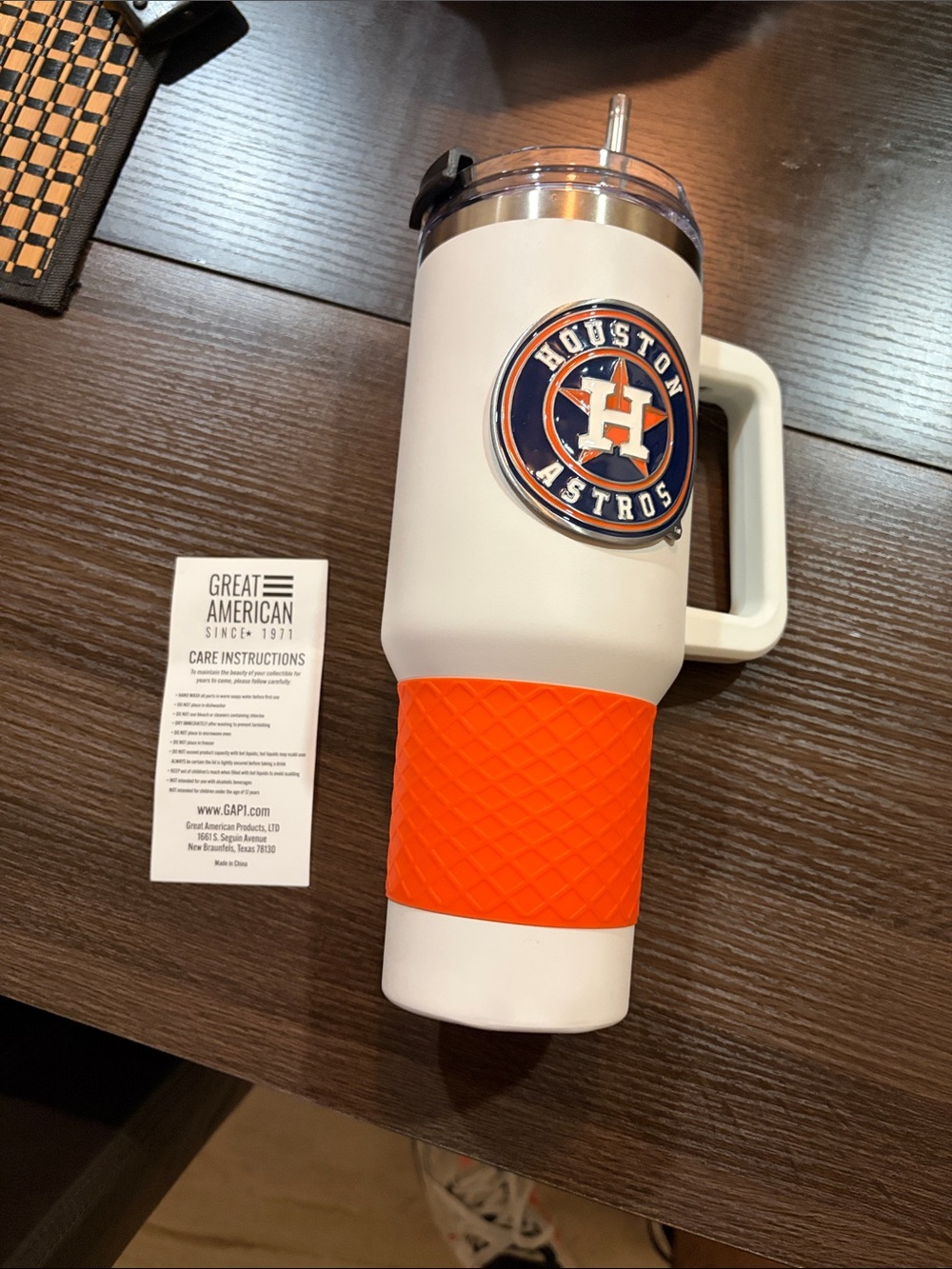 Houston Astros White & Orange Travel Mug with Handle